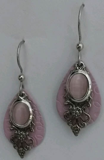 Silver Forest Pink Teardrop with Filigree & Pink Stone Earrings