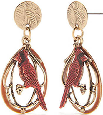 Silver Forest Cardidnal On Filigree & Teardrop Earrings