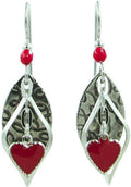 Silver Forest Red Heart On Football Earrings