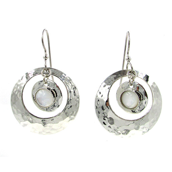 Silver Forest Hammered Ring White Center Earrings