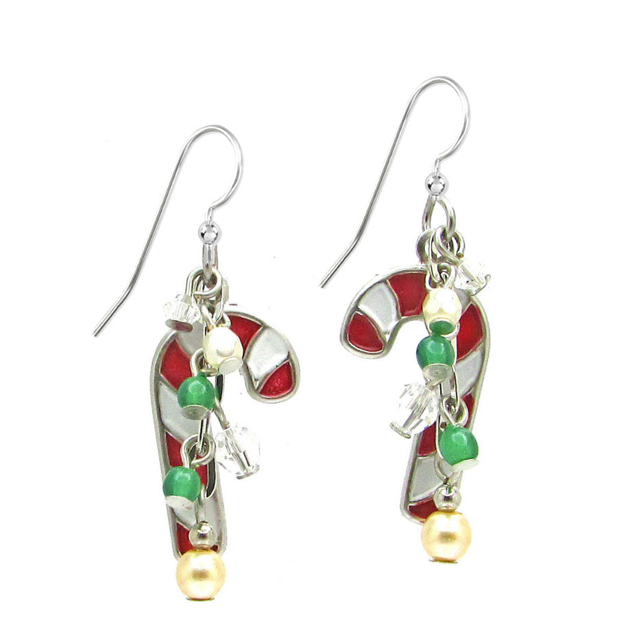 Silver Forest Candy Cane Bead Drop Earrings