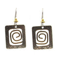 Silver Forest Gold Coil in Open Square Earrings