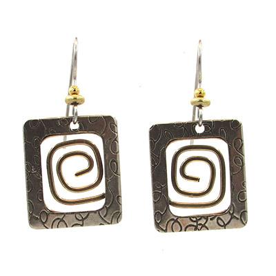 Silver Forest Gold Coil in Open Square Earrings