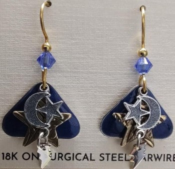 Sky Story On Navy Triangle Silver Forest Earrings