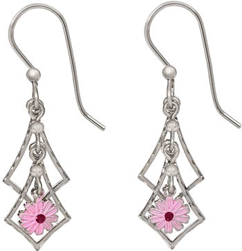 Silver Forest Diamond Cascade w/Pink Flower Earrings