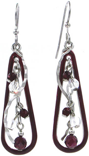 Silver Forest Long Maroon Teardrop & Bead Cascade Earrings