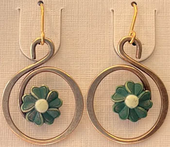 Silver Forest Coil with Green Flower Accent Earrings