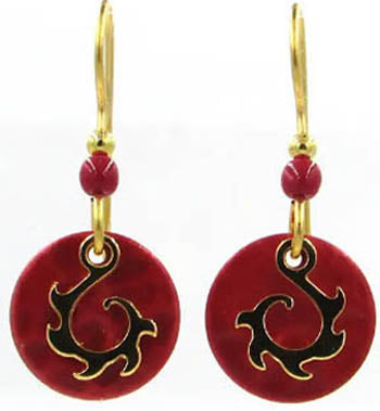 Silver Forest Gold Spoke On Red Round Earrings