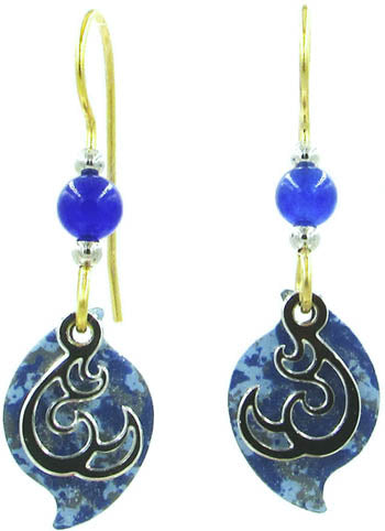 Silver Forest Open Curl on Blue Paisley Earrings