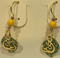 Silver Forest Open Curl On Green Paisley Earrings