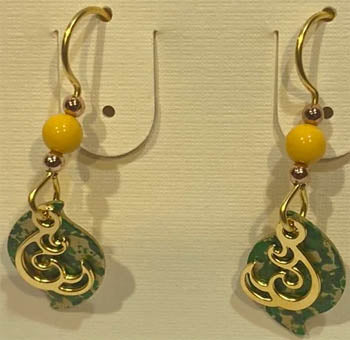 Silver Forest Open Curl On Green Paisley Earrings