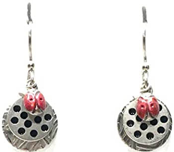 Silver Forest Ladybug on Silver Discs Earrings
