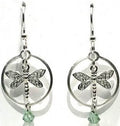 Dragonfly In Circle with Drop Silver Forest Earrings