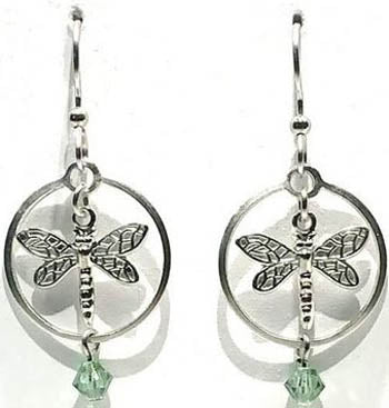 Dragonfly In Circle with Drop Silver Forest Earrings
