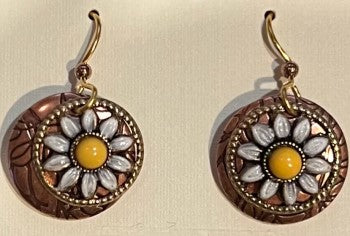 Silver Forest Sunflower on Layered Rounds Earrings
