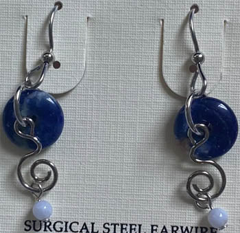 Silver Forest Blue Donut with Coil & Bead Earrings