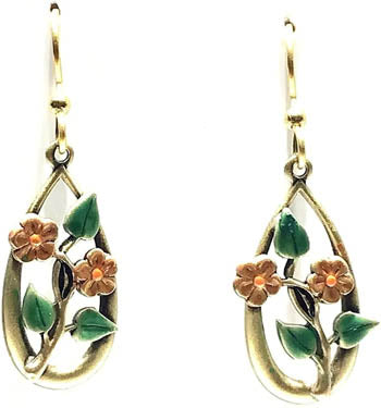 Silver Forest Flowers & Leaves in Open Teardrop Earrings