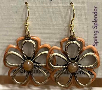 Silver Forest Peach Open Flower Earrings