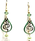 Silver Forest Green Open Teardrop w/Swirl Earrings
