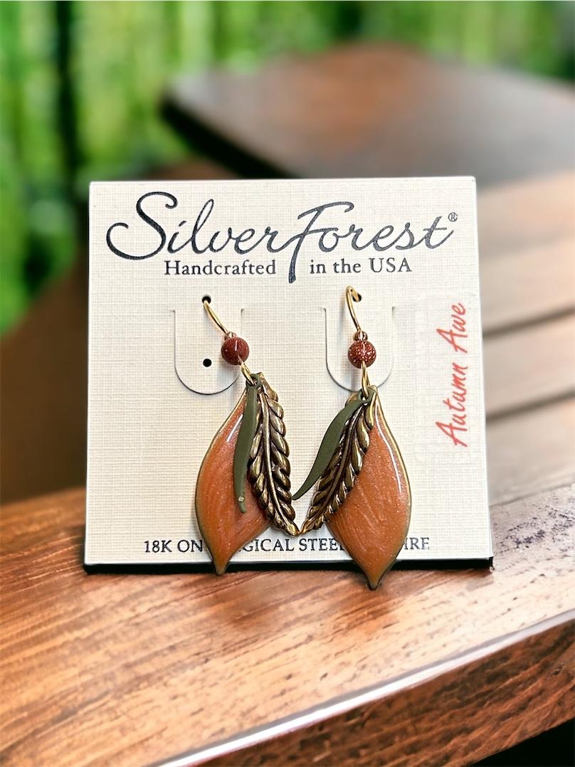 Silver Forest Leaf On Organic Shape Earrings Dreams And 52 OFF