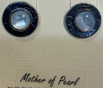 Silver Forest Framed Round Mother Of Pearl Post Earrings