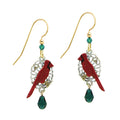 Silver Forest Cardinal on Oval with Green Earrings