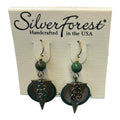Silver Forest Layered Shapes and Swirls with Green Bead Earrings