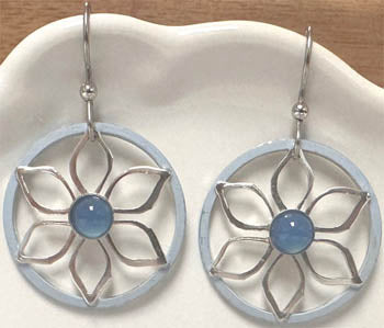 Silver Forest Blue Stone Open Flower Earrings