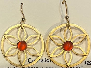 Silver Forest Open Flower/Red Stone Earrings