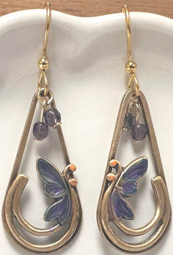 Silver Forest Butterfly on Tear Earrings