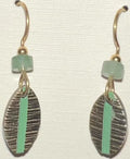 Silver Forest Football Shape w/Green Stripe Earrings