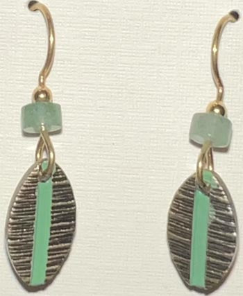Silver Forest Football Shape w/Green Stripe Earrings