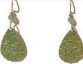 Silver Forest Textured Flower On Green Teardrop Earrings