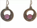 Silver Forest Textured Loop w/Pink Mussel Center Stone Earrings