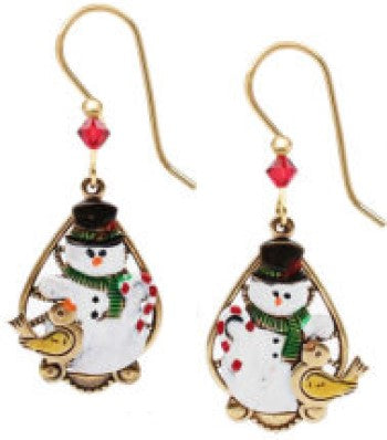 Silver Forest Snowman & Chickadee Earrings