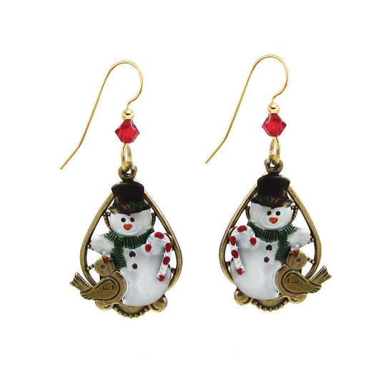 Silver Forest Snowman and Chickadee Earrings