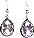 Silver Forest Purple Butterfly in Open Teardrop Earrings