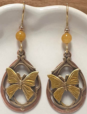 Silver Forest Butterfly in Teardrop Earrings
