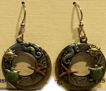 Silver Forest Coastal Round Collage Earrings