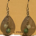 Silver Forest Gold Hammered Tear/Green & White Bead Earrings