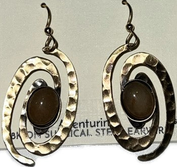 Silver Forest Hammered Coil & Oval Cab Earrings