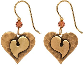 Gold Heart on Heart Silver Forest Earrings