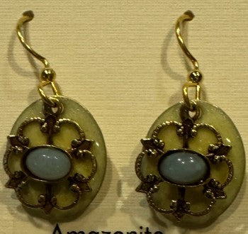Silver Forest Blue Stone On Filigree & Oval Earrings