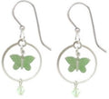 Silver Forest Green Butterfly In Loop w/Bead Earrings