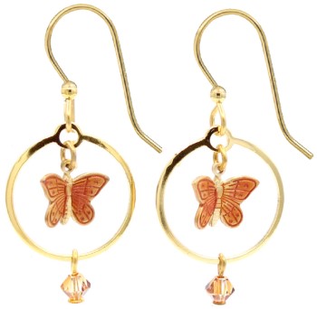 Silver Forest Butterfly in Open Circle Earrings