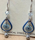 Silver Forest Blue Flower In Open Blue Teardrop Earrings