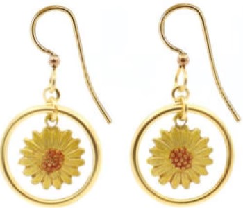 Silver Forest Sunflower In Open Circle Earrings