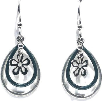 Silver Forest Green & Silver Tears w/Flower Earrings