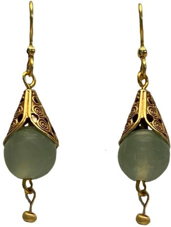 Silver Forest Fancy Green Bead Drop Earrings
