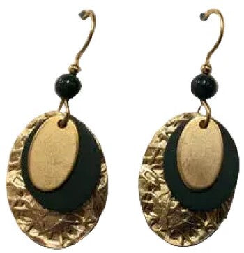Silver Forest Gold & Green Layered Ovals Earrings